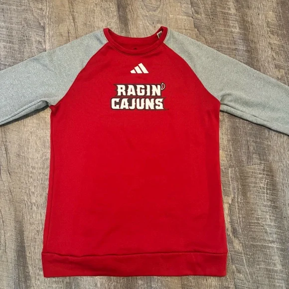 Adidas Ragin’ Cajuns Sweatshirt Medium Red Gray Long Sleeve Pullover NCAA - Picture 7 of 7